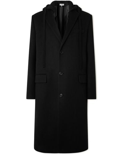 Loewe Wool-blend Jersey-trimmed Wool And Cashmere-blend Hooded Coat - Black