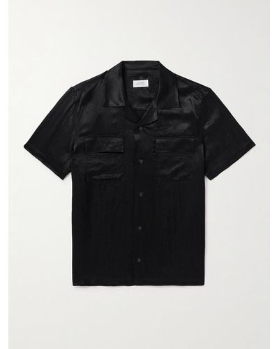 Saturdays NYC Canty Logo-embroidered Camp-collar Satin-twill Shirt - Black