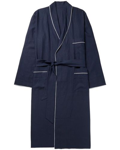 Anderson & Sheppard Piped Linen Robe - Blue