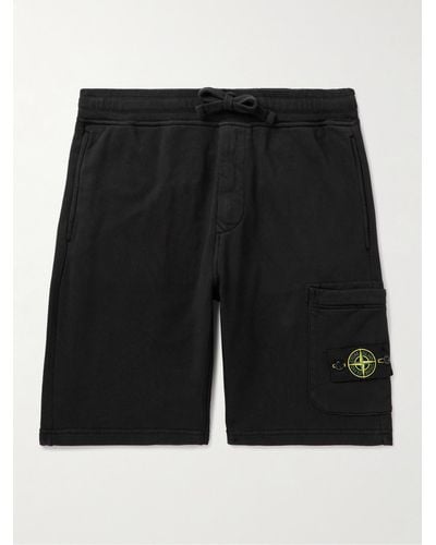 Stone Island Straight-leg Logo-appliquéd Garment-dyed Cotton-jersey Drawstring Shorts - Black