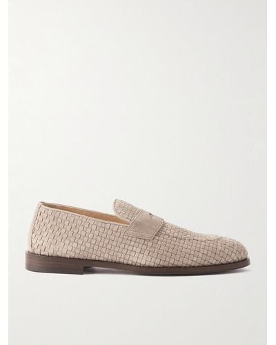 Brunello Cucinelli Woven Suede Penny Loafers - Natural