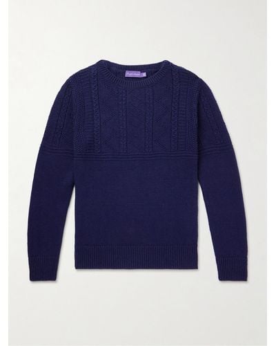 Ralph Lauren Purple Label Cable-knit Linen And Silk-blend Jumper - Blue