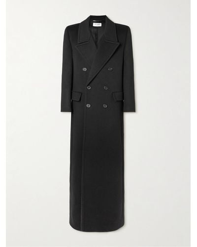 Saint Laurent Doppelreihiger Mantel aus Wolle - Schwarz