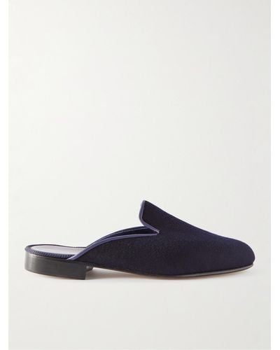 George Cleverley Leather-trimmed Cashmere Backless Loafers - Blue