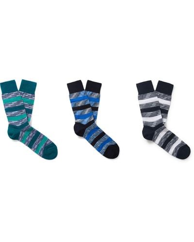 Missoni Three-pack Striped Crochet-knit Cotton-blend Socks - Blue
