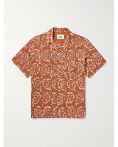 Portuguese Flannel Nature Convertible-collar Embroidered Linen Shirt - Orange