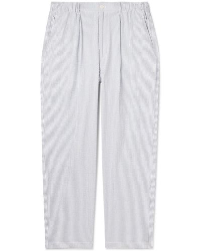 Nanamica Club Straight-leg Pleated Striped Cotton-seersucker Suit Pants - White