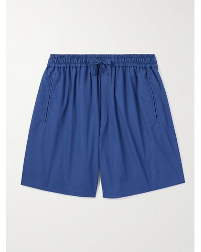 Umit Benan Julian Straight-leg Cotton-poplin Drawstring Shorts - Blue