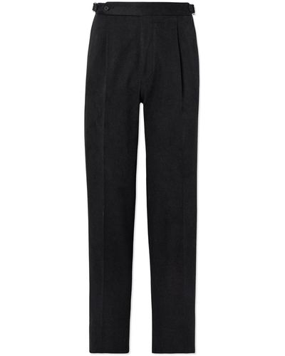 STÒFFA Tapered Pleated Cotton-canvas Pants - Black