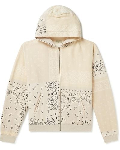 Kapital Shell-trimmed Printed Cotton-jersey Zip-up Hoodie - Natural