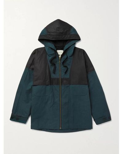 Nicholas Daley Panelled Waxed-cotton Hooded Parka - Blue