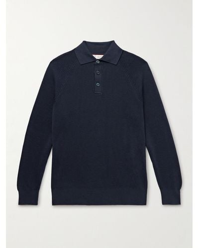 Brunello Cucinelli Ribbed Cotton Polo Shirt - Blue