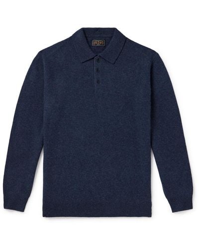 Beams Plus Wool Polo Shirt - Blue