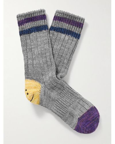 Kapital Intarsia Cotton And Hemp-blend Socks - Blue