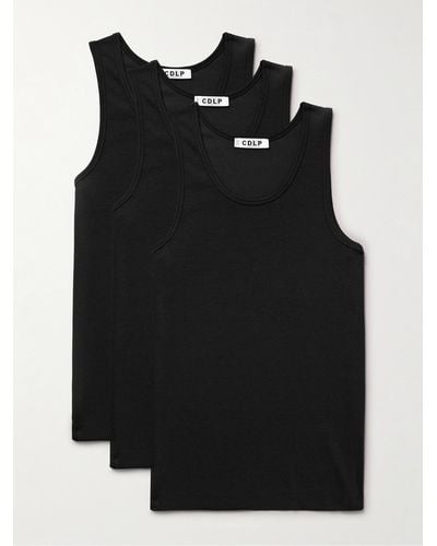 CDLP Three-pack Ribbed Stretch Lyocell And Cotton-blend Jersey Tank Tops - Black