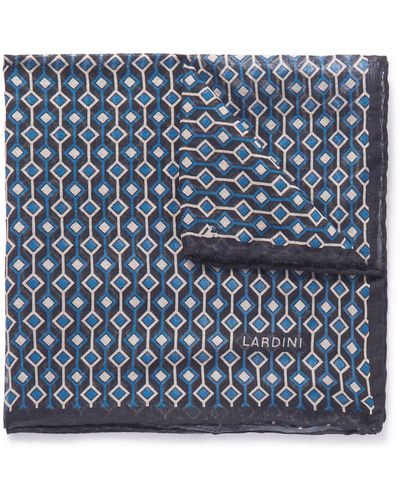 Lardini Printed Wool And Silk-blend Pocket Square - Blue