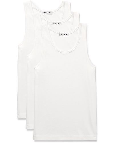 CDLP Three-pack Ribbed Stretch Lyocell And Cotton-blend Jersey Tank Tops - White