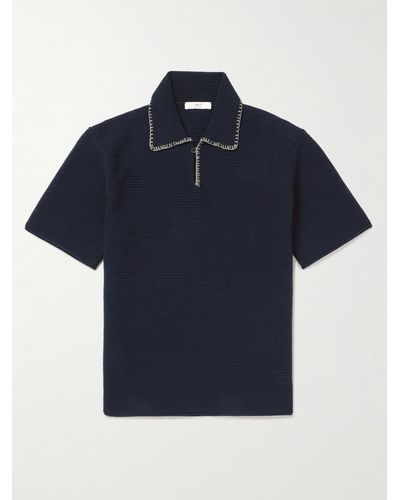 MR P. Embroidered Cotton Polo Shirt - Blue