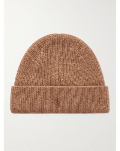 Polo Ralph Lauren Logo-embroidered Ribbed Cashmere Beanie - Brown
