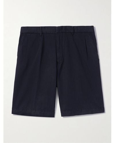 ZEGNA Straight-leg Pleated Cotton And Linen-blend Twill Shorts - Blue