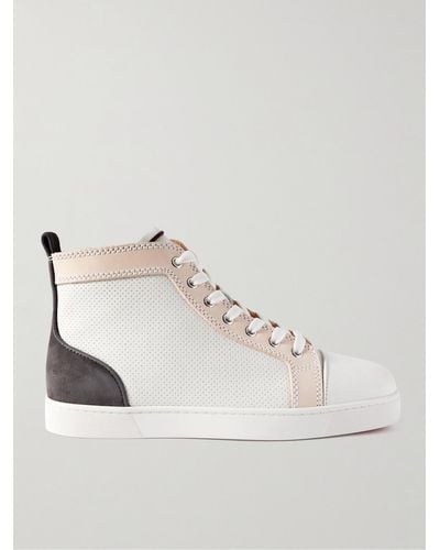 Christian Louboutin Louis Suede-trimmed Perforated Leather High-top Sneakers - White