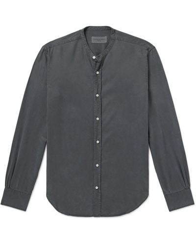 Officine Generale Gaspard Grandad-collar Garment-dyed Tm Lyocell Shirt - Gray