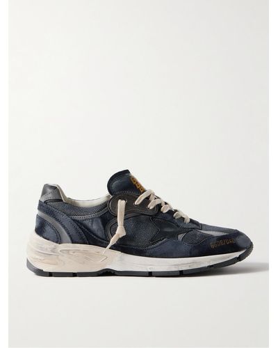 Golden Goose Running Dad Distressed Scuba And Leather-trimmed Mesh And Suede Sneakers - Blue