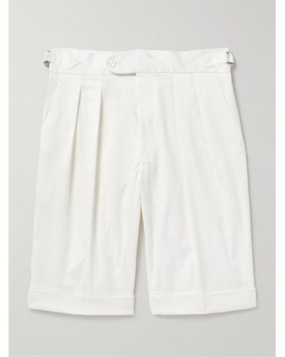 Richard James Straight-leg Pleated Cotton-blend Twill Shorts - White