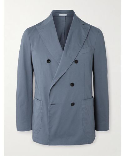 Boglioli Slim-fit Double-breasted Cotton-blend Suit Jacket - Blue