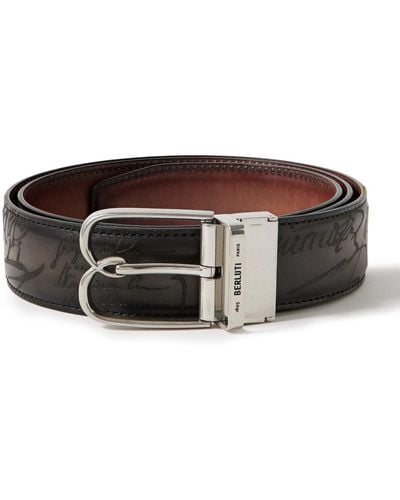 Berluti B Volute Scritto 3.5cm Reversible Venezia Leather Belt - Black