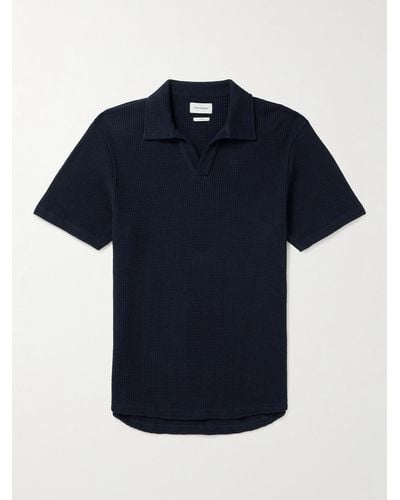 Oliver Spencer Austell Waffle-knit Organic Cotton-blend Polo Shirt - Blue