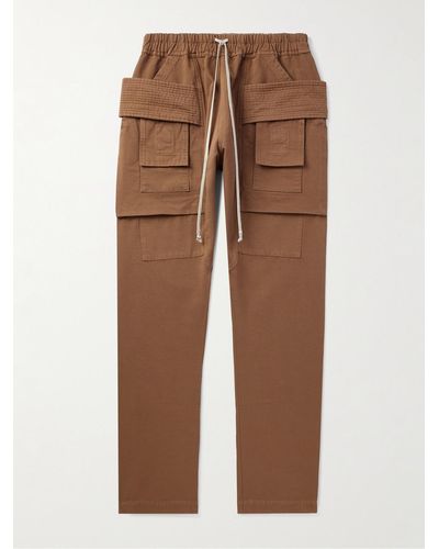 Rick Owens Slim-fit Straight-leg Cotton-twill Drawstring Cargo Pants - Brown