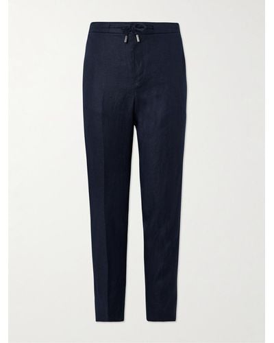 MR P. James Slim-fit Straight-leg Linen-twill Drawstring Suit Trousers - Blue