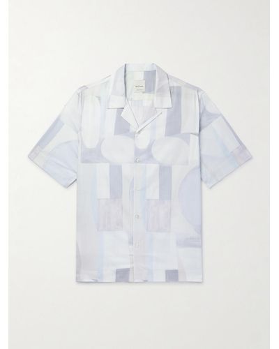Paul Smith Hemd aus bedruckter Baumwollpopeline mit wandelbarem Kragen - Weiß
