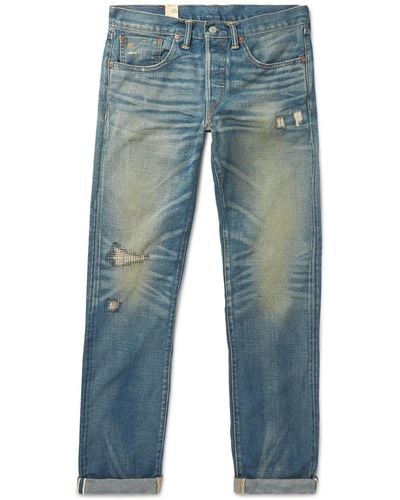 RRL Ridgway Slim-fit Distressed Selvedge Denim Jeans - Blue
