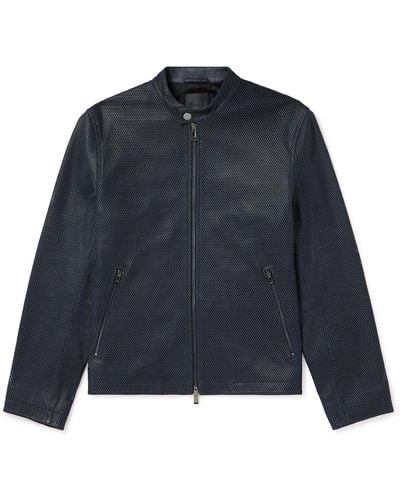 Theory Wynmore Perforated Leather Jacket - Blue