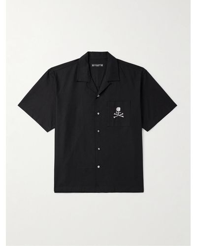 MASTERMIND WORLD Camicia in tela di cotone con logo ricamato e colletto convertibile - Nero
