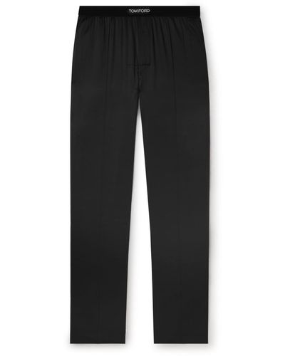 Tom Ford Velvet-trimmed Stretch-silk Satin Pajama Pants - Black