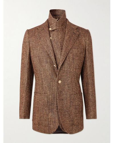 Umit Benan Layered Herringbone Tweed Suit Jacket - Brown