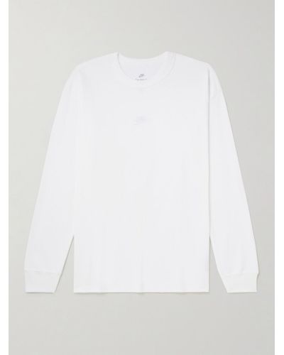 Nike T-shirt in jersey di cotone con logo ricamato Premium Essentials - Bianco