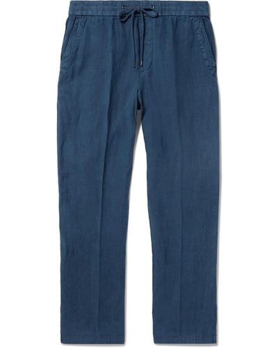 James Perse Straight-leg Garment-dyed Linen Drawstring Pants - Blue