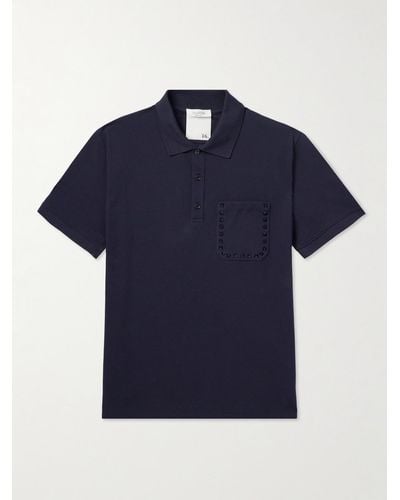 Valentino Garavani Rockstud Embellished Cotton-piqué Polo Shirt - Blue