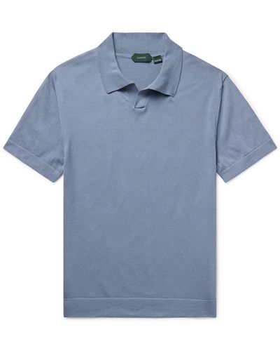 Incotex Zanone Slim-fit Cotton And Silk-blend Polo Shirt - Blue