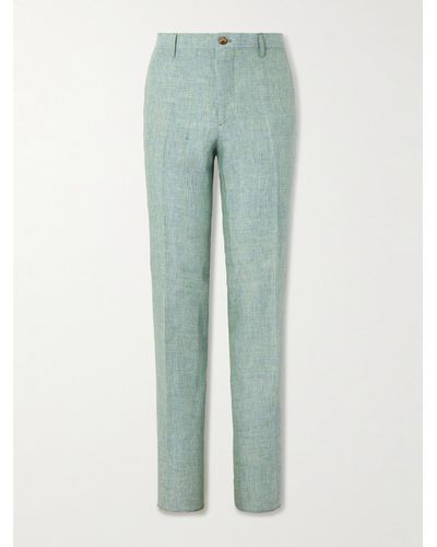 Etro Slim-fit Straight-leg Linen Suit Trousers - Green