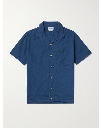 Oliver Spencer Camp-collar Linen And Cotton-blend Shirt - Blue