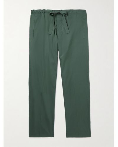 Umit Benan Wide-leg Cotton And Silk-blend Poplin Drawstring Trousers - Green