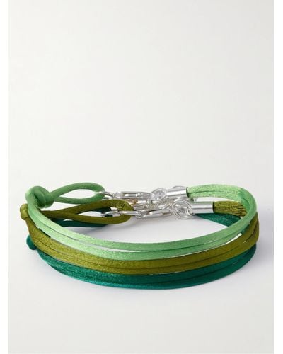 Rubinacci Set Of Three Silver And Silk Bracelets - Green