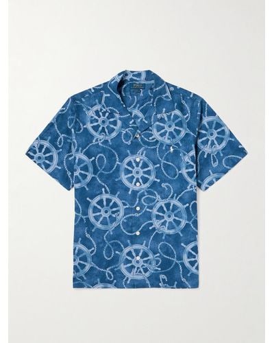 Polo Ralph Lauren Hemd aus einer bedruckten Baumwoll-Leinenmischung mit Reverskragen - Blau