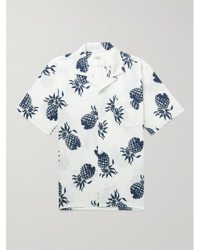 Hartford Palm Mc Pat Convertible-collar Printed Linen And Cotton-blend Shirt - Blue