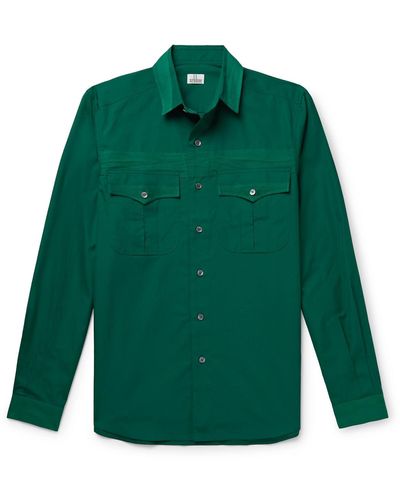 SEBLINE Combat Twill-trimmed Cotton-poplin Shirt - Green